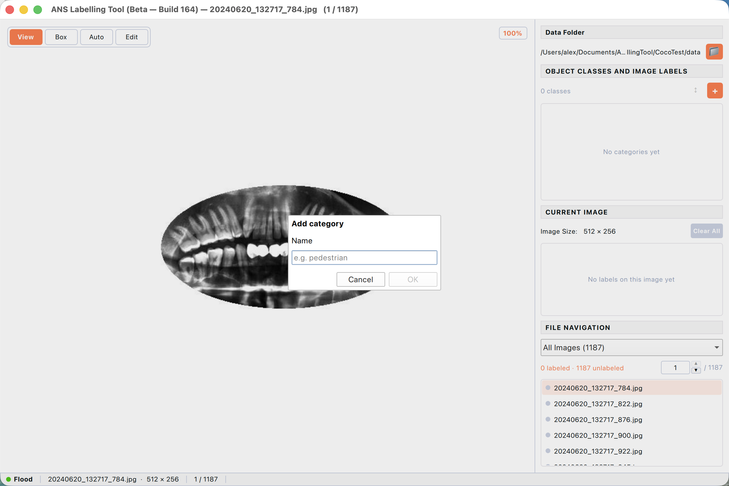 The Add category dialog with the Name field empty.